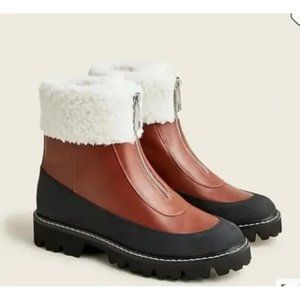 J.crew Gwen Lug Sole Front Zip Boots with Sherpa Lining - Brown